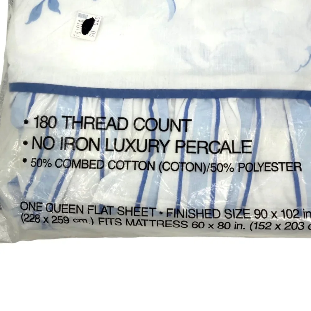 VTG NIP 1990 CANNON ROYAL FAMILY ANGELICA QUEEN FLAT SHEET COTTAGE CORE 180 TC